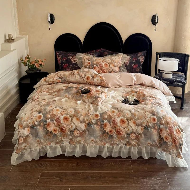 100% Cotton! Floral Bedding Set Romantic For Women Duvet Cover Set 4pcs Bedding for Winter Bed Sheet Pillowcases Home Textiles