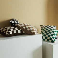 Checkered Cushion Cover Checkerboard Throw Pillowcase Short Fleece Square Pillow Cover For Home Living Room Sofa Decoration