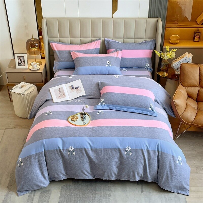 4pcs Autumn and Winter Thickening Soft Bedroom Bedding Set Home Textile Geometric Pattern Sheet Quilt Cover Pillowcase