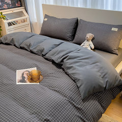 100% Cotton Plaid Geometric Bedding Set  Knit Bed Linens Sheet Pillowcase Home Textile Soft Bed Linen