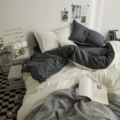 Bed Sheet Set Ins Style Double Color Washed Cotton   Bed Sheet Quilt Cover Sheet 3-piece Set Comforter Set Queen King Size
