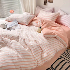 Ins Style Bedding Set Duvet Cover  Wash Cotton Stripe Summer Soft Cool Summer Bed Sheet Set Comforter Set Quilt Cover