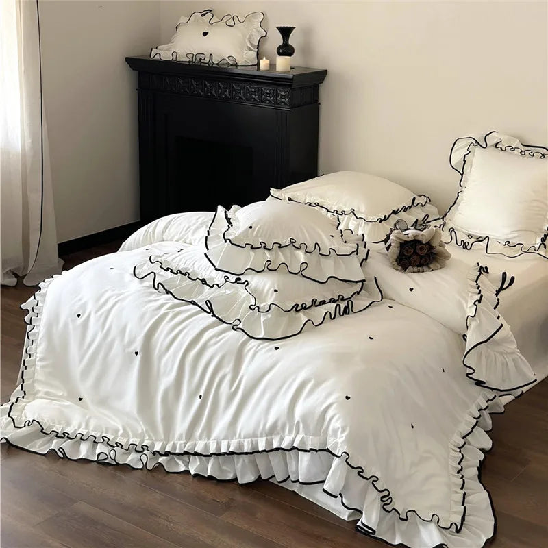 Luxury 1000TC Australian Long Staple Cotton French Princess Wedding Bedding Set Ruffles Edge Duvet Cover Bed Sheet Pillowcases
