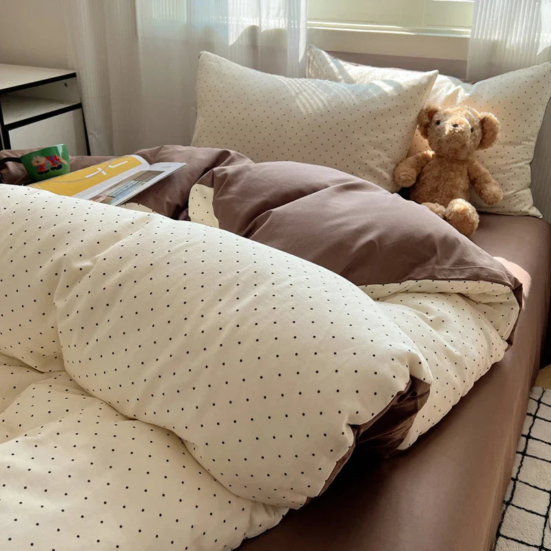 Bed Linen Bed Sheets Set Sweet Dots Duvet Cover Set Quilt Cover Bed Sheet Girls Quilt Sets Queen Size INS Blogger Comforter Sets