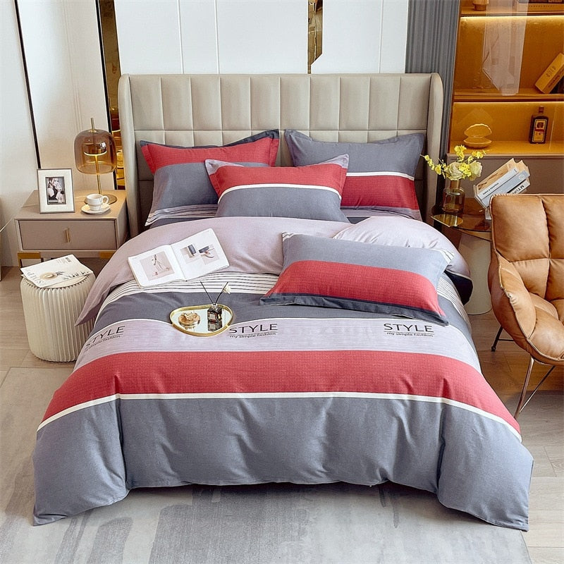 4pcs Autumn and Winter Thickening Soft Bedroom Bedding Set Home Textile Geometric Pattern Sheet Quilt Cover Pillowcase