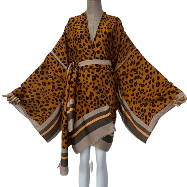 Chic Leopard Print Midi Kimono Cardigan - WINI