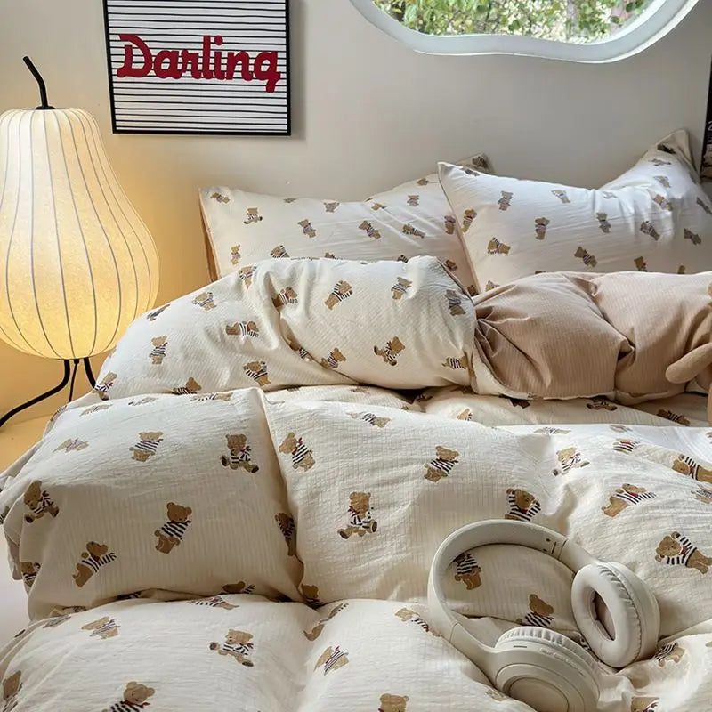 A-Class Maternal and Infant Super Soft Wrinkle Yarn Water Washed Cotton Four piece Set Bubble Cotton Quilt Set Bed Sheet