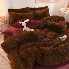 4pcs Autumn and Winter Warm and Thick Solid Color King Size Bedding Set Sheet Quilt Cover Pillowcase 220x240cm