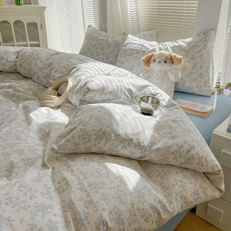Duvet Set Double Yarn Four-piece Set Class A Aerobic Knitted Cotton Printed Love Bed Cover Skin Friendly Breathable Bedding