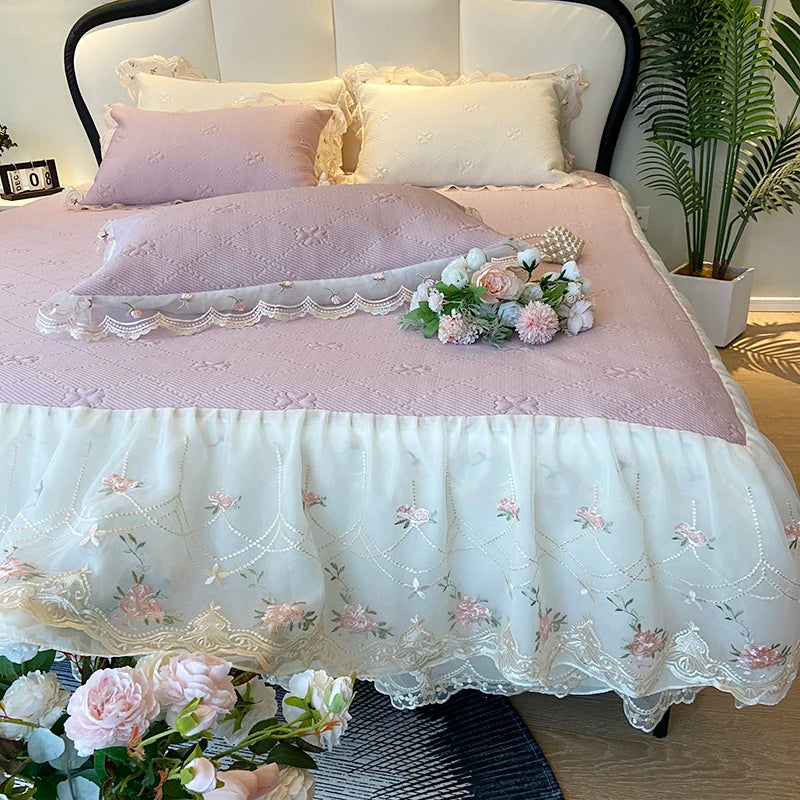 2025 Summer Cool Bed Skirt Sheet Princess Bed Skirt Mattress Ruffled Lace Bedsheet Not Stuffy With Pillowcases Twin Queen Size