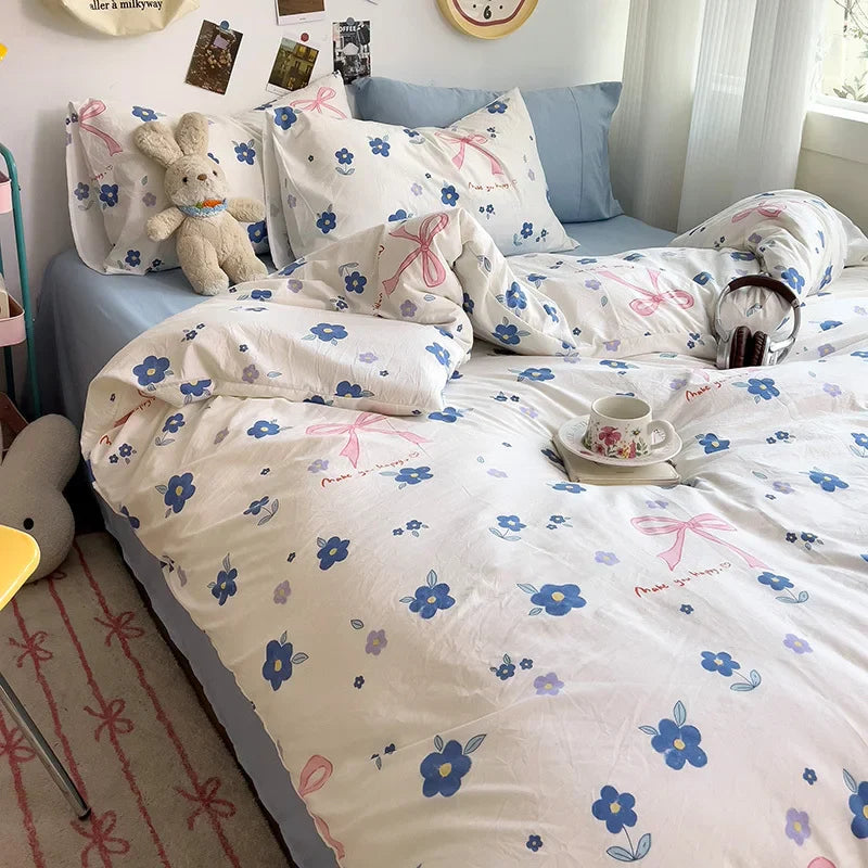 Bed Linen Bedding Set A-Class Washed Cotton Four-Piece Bed Sheets Set Comfort Sets Solid  Couple Bed Quilt Cover Home Textile