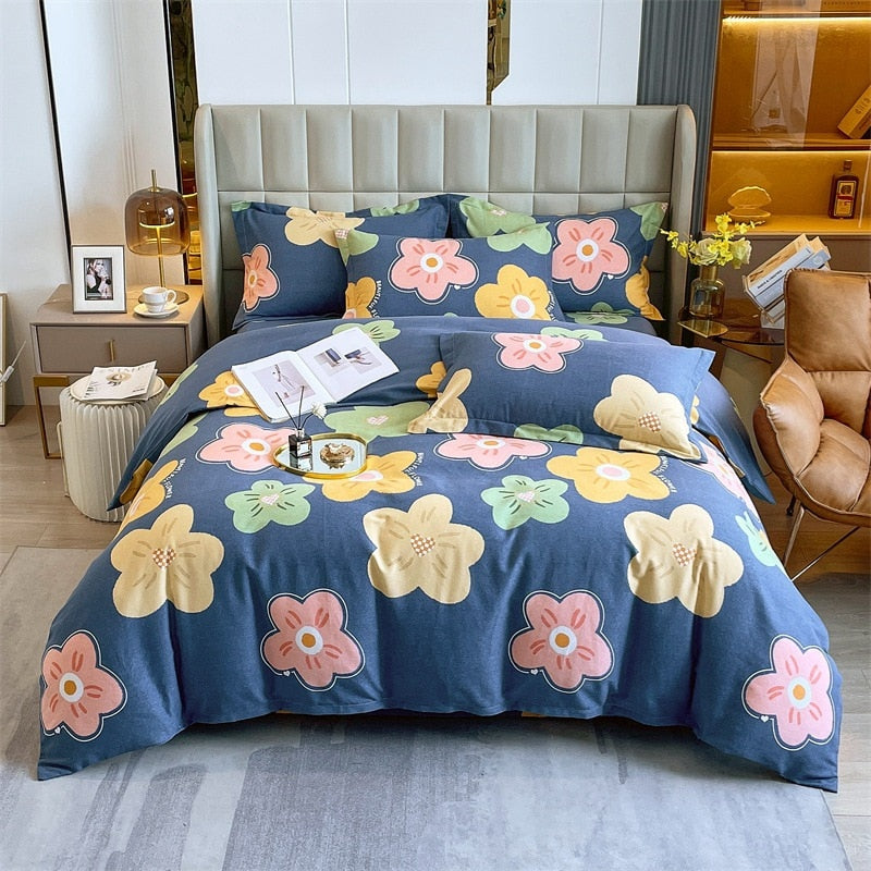 4pcs Autumn and Winter Thickening Soft Bedroom Bedding Set Home Textile Geometric Pattern Sheet Quilt Cover Pillowcase