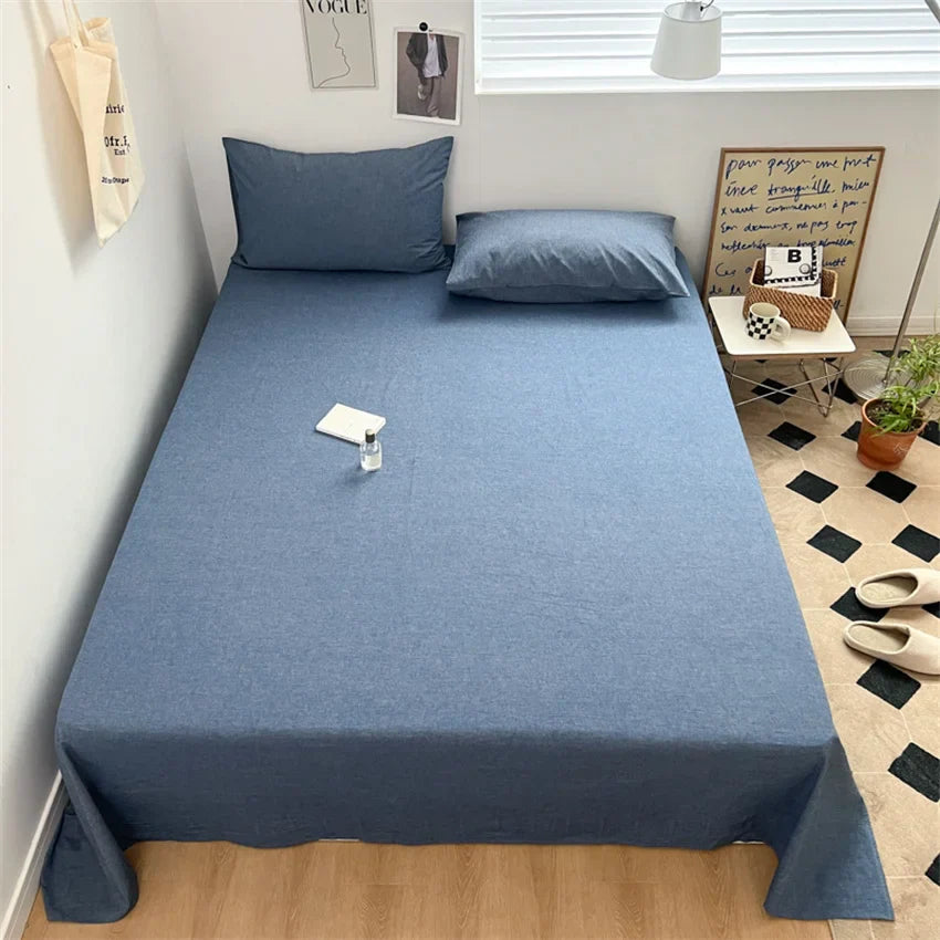100% Pure Cotton Bedsheet 1pc Flat Sheets Nordic Grid Pattern Bed Sheet Soft Comfort Home Textile Without Pillowcase Multi-Size