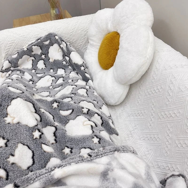 INS Blanket Cartoon Moon Star Printed Throw Flannel Blanket Office Sofa Blanket Soft Bedding For Adults Children Plush Bedspread