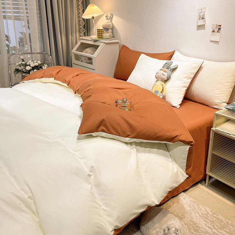 100% Cotton A/B Side Double Spelling Bedding Set,Twin Size,1 Duvet Cover 200x200,2 Pillowcase,No Bed Sheet,Solid Color