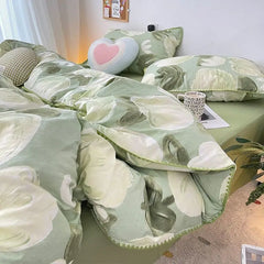 Bedding Set Flora INS Girls 4 New Tulip Rabbit Double-layer  Bed Set Of Four Pieces Washing Cotton Bed Sheets Duvet Cover Set