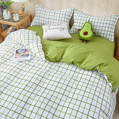 Green Grid Duvet Cover Set Ins Soft Bed Sheet Pillowcases No Filler Twin Queen Size New Spring Adult Kids Bedding Linens