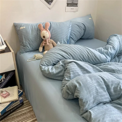 Ins Light Blue Bubble Washed Cotton Bed Sheet Bedding Set Four Piece Set Four Season Duvet Set Nordic Style Three Piece Set