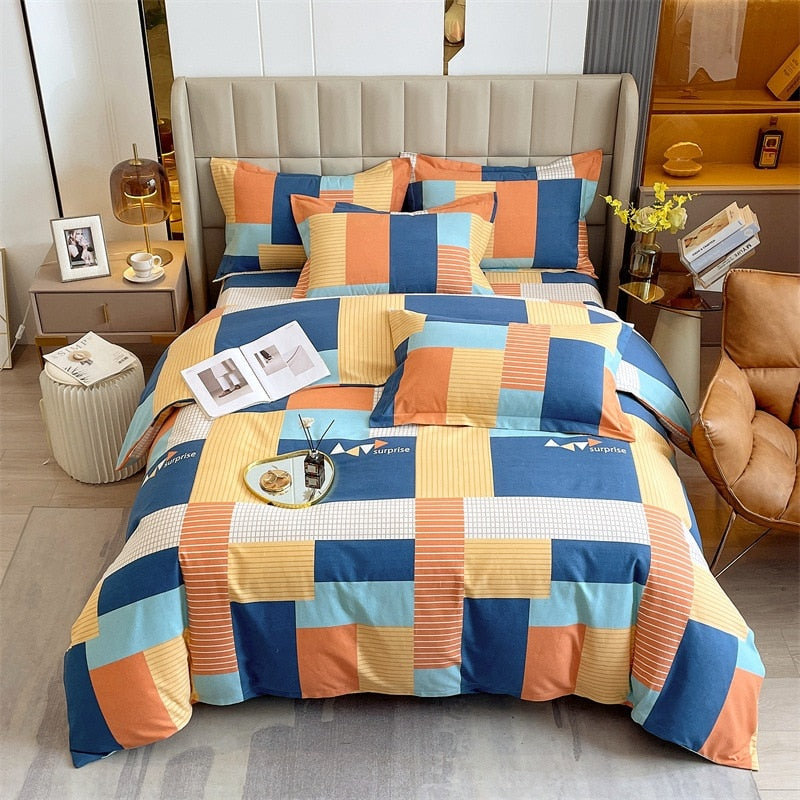 4pcs Autumn and Winter Thickening Soft Bedroom Bedding Set Home Textile Geometric Pattern Sheet Quilt Cover Pillowcase
