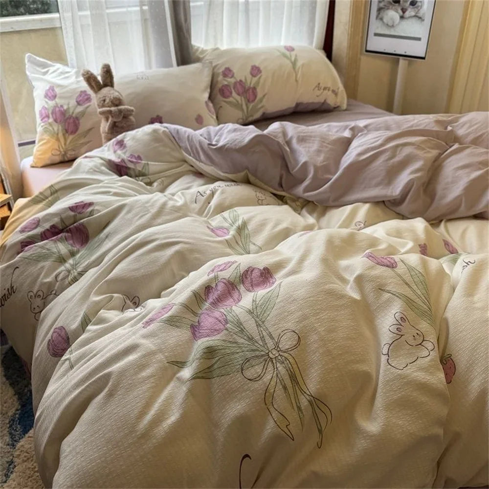 Ins Style Embroidered Flower Bedding Sheet Nordic Duvet Cover Set Home Luxury No Filling Bedding Set Comfortable Bedspread