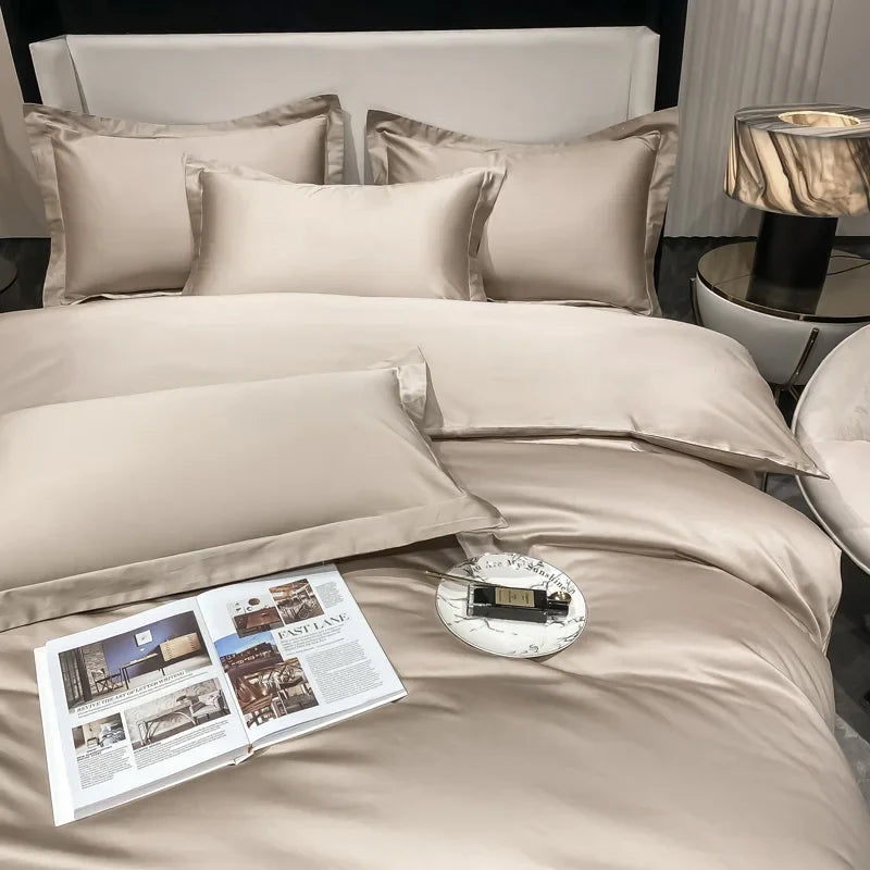 200S Count Long Staple Cotton Solid Color 100% Cotton Duvet Cover Quilt Single Pillowcase Sheet Fitted Bedding Set Queen King