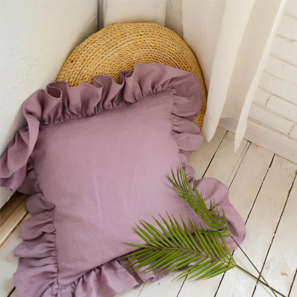 100% Pure Linen Ruffle Throw Pillowcases,Soft Comfortable Cushion Cover,Home Decor Sofa Pillows Cover,Living Room Couch Ornament