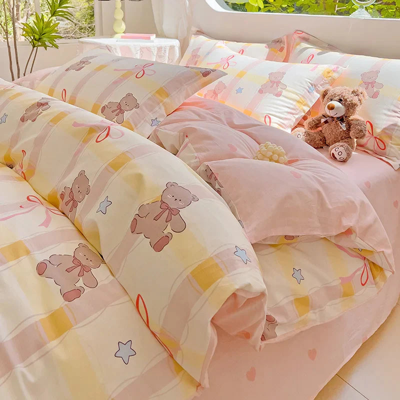 2025 Hot Flora Style Bedding Set Princess Printed Four Piece Set Flowers  Bed Sheet Set Duvet Cover Queen King Size Home Decor