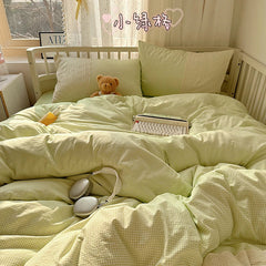 Plaid Pattern Bedding Set INS Princess Soft Washed Cotton Bed Flat Sheet Twin Queen Double Size Duvet Set Pillowcase Bed Linens