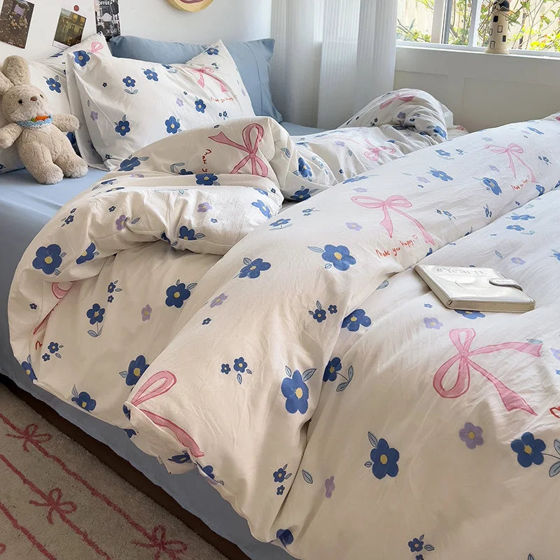 Bed Linen Bedding Set A-Class Washed Cotton Four-Piece Bed Sheets Set Comfort Sets Solid  Couple Bed Quilt Cover Home Textile