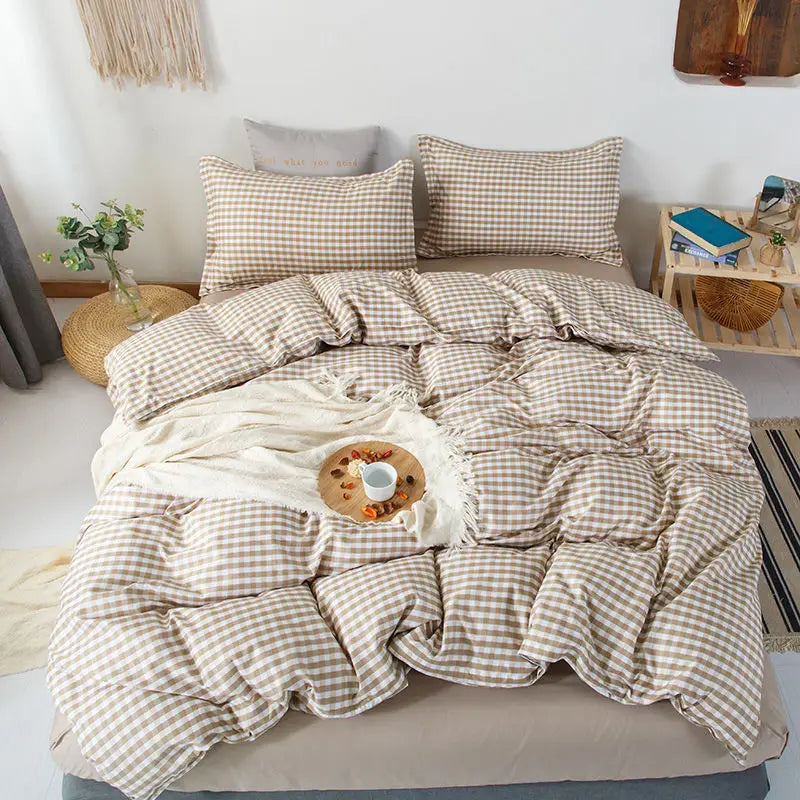 Blue Plaid Bedding Set Fashion Soft Bed Linen Single Full Queen Size Boys Girls Duvet Cover Flat Sheet Pillowcases Kit
