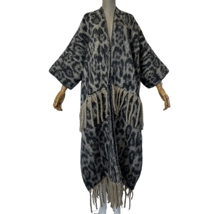 Chic Leopard Fringe Tassel Cardigan - WINI