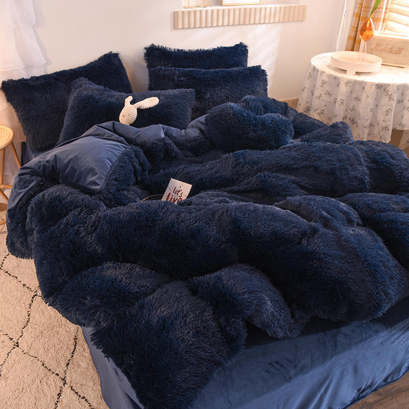 4pcs Autumn and Winter Warm and Thick Solid Color King Size Bedding Set Sheet Quilt Cover Pillowcase 220x240cm