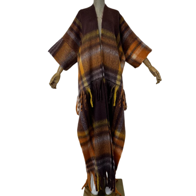 Fringed Geometric Print Cardigan - WINI