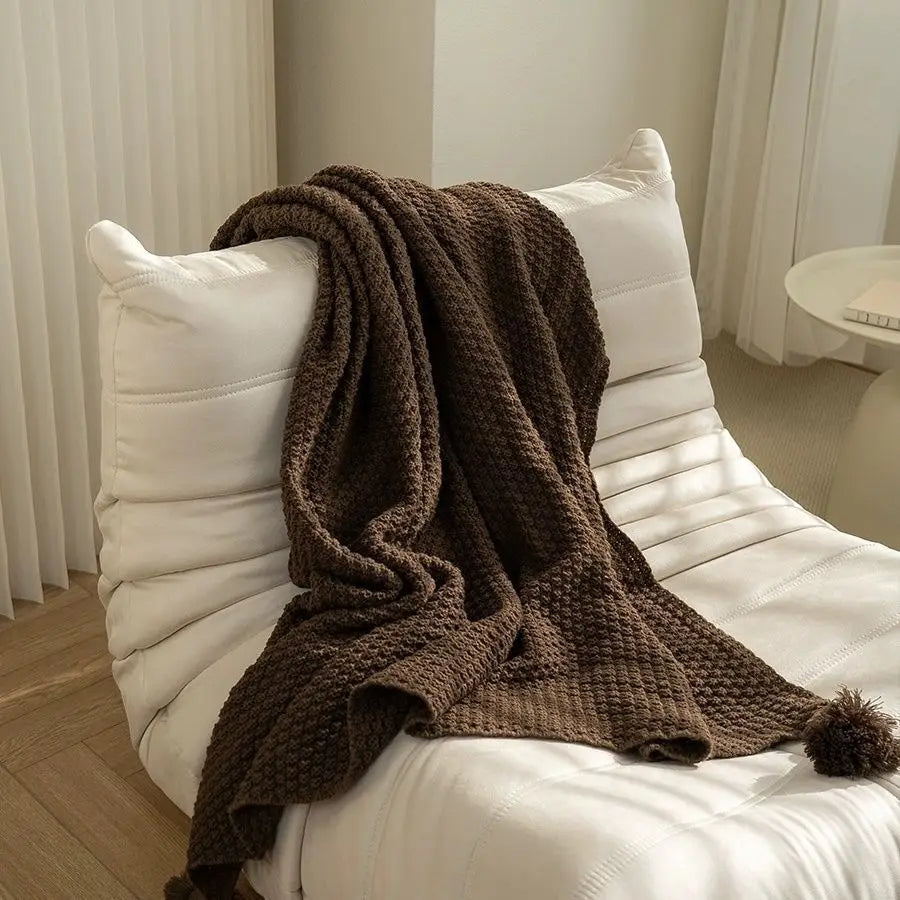 Blankets Nordic Style Hanging Tassels Solid Color Blankets Homestay Knitted Blankets Brown Coffee Sofa Minimalist Design
