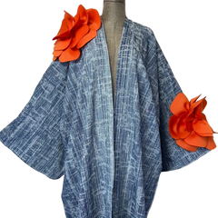 Chic Denim 3D flower  Maxi Cardigan - WINI