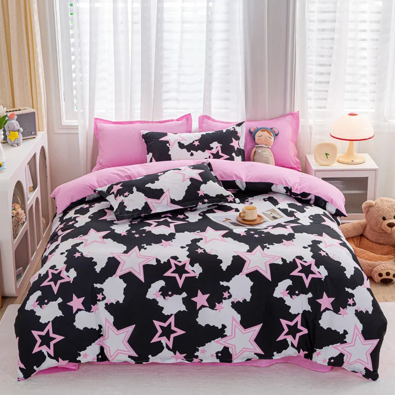 Cartoon Print Home Bedding Set Simple Fresh Comfortable Duvet Cover Set with Sheet Comforter Covers Pillowcases Bed Linen