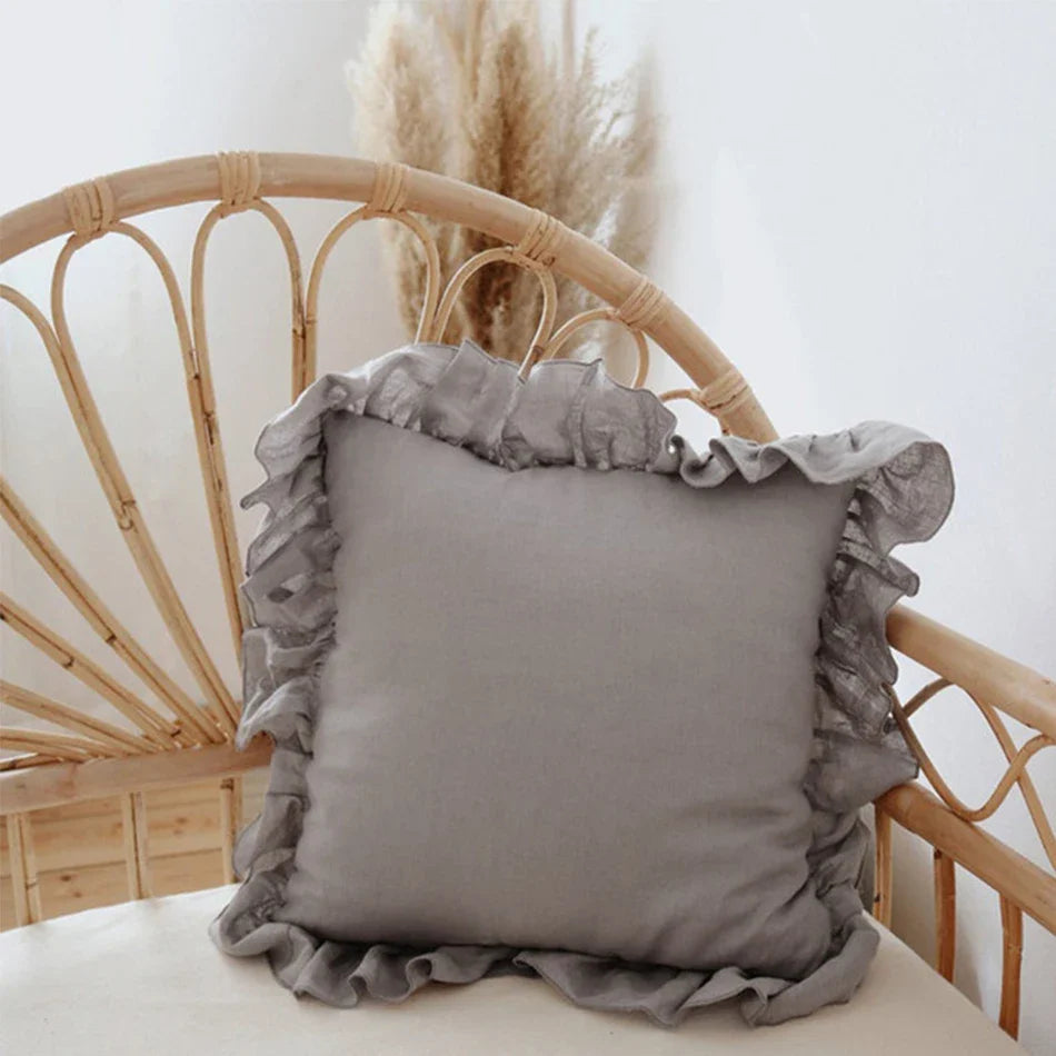 100% Pure Linen Ruffle Throw Pillowcases,Soft Comfortable Cushion Cover,Home Decor Sofa Pillows Cover,Living Room Couch Ornament