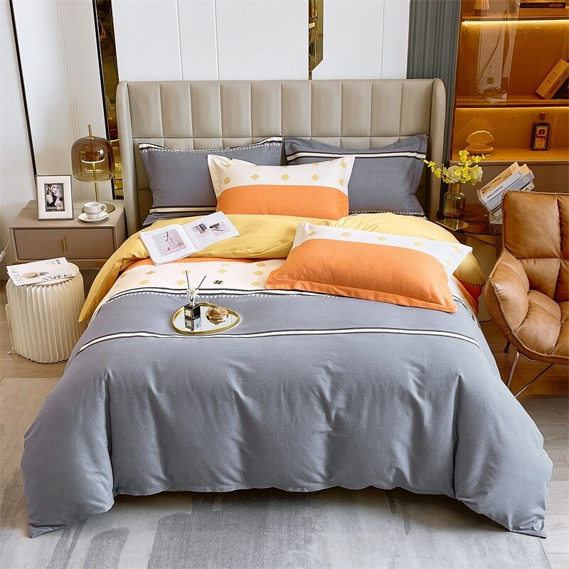 4pcs Autumn and Winter Thickening Soft Bedroom Bedding Set Home Textile Geometric Pattern Sheet Quilt Cover Pillowcase
