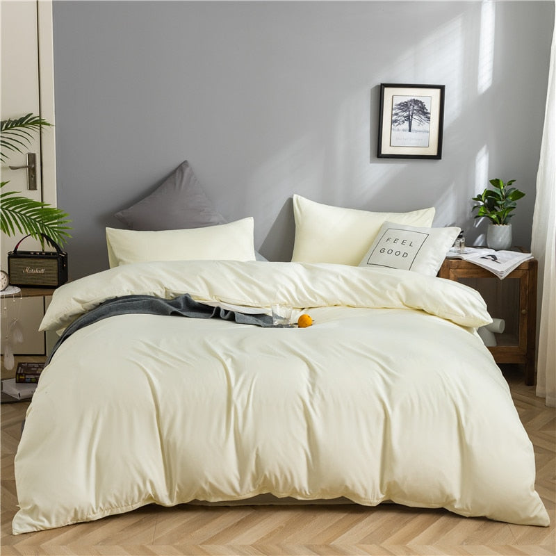 100% Cotton Bedding Set,Twin Size Duvet Cover 200x200,Skin Friendly Breathable,2 Pillowcase,No Bed Sheet,Solid Color