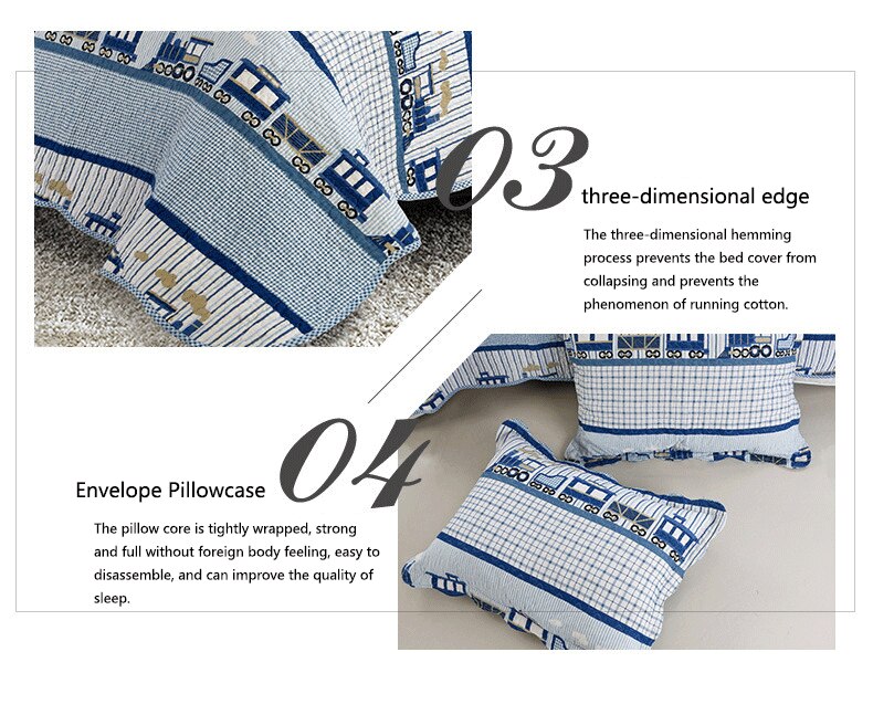 100% Cotton Small Train Kid's Quilt 3pcs Embroidered Quilted Quilt Pillowcase Free Shipping