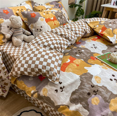 Kids Bedding Set Kawaii Cartoon Printed Duvet Cover Flat Sheet Pillowcase Soft Bed Linens Dormitory Bedroom Home Textile