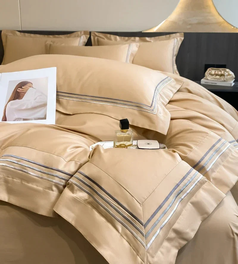 1Set 200S Luxury 100% Cotton Hotel Style Bedding Set Pure Cotton Duvet Cover Fitted sheets Style  Pillowcase