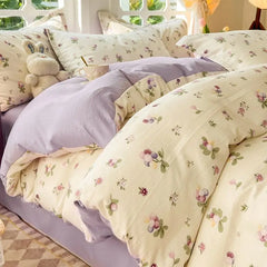 Yellow Floral Bedding Set Soft Ins Single Double Queen Size Duvet Cover Flat Sheet Pillowcase Girls Home Bed Linens NO Filler
