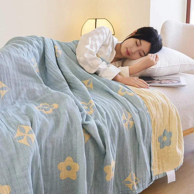 100% Cotton gauze summer blanket breathable bed linen Jacquard bed plaid light weight home Blankets and bedspreads Non shrinking