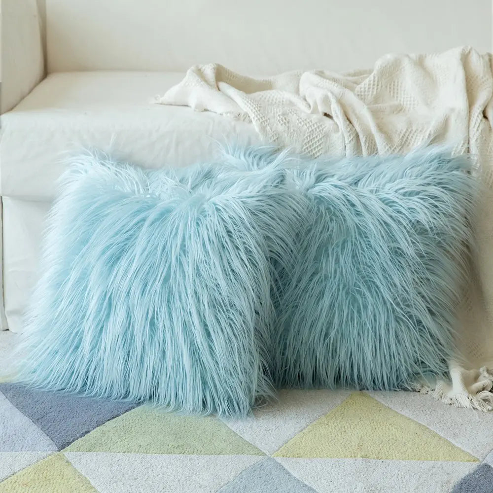 45cm Faux Sheep Fur Cushion Cover Washable Soft Square Pillowcase Furry Plain Fluffy Faux Fur