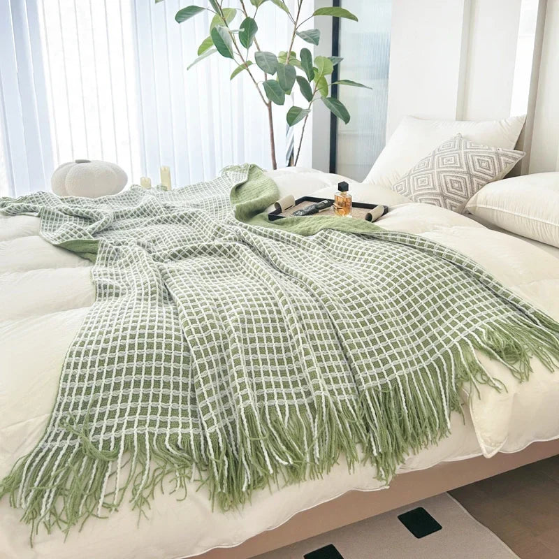 Modern Plaid Tassels Bed Flag Bed Tail Scarf  Runner Upscale Household Bedroom Hotel  Flag Bed End Towel  End Blanket