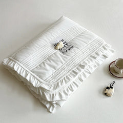 INS Style White Pink Quilted Ruffles Quilt Blanket Bedspread Washed Solid Color Korean Princess Style Summer Thin Quilt 1/3Pc