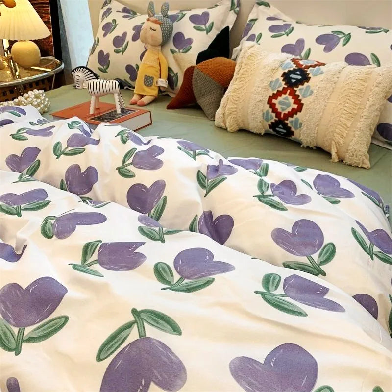 Cherry Cute Bedding Set Flat Sheet Pillowcases No Filler Ins Spring Kids Audlt Single Full Size Home Hotel Bed Linens