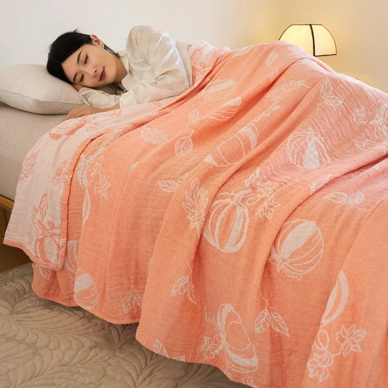 100% Cotton gauze summer blanket breathable bed linen Jacquard bed plaid light weight home Blankets and bedspreads Non shrinking