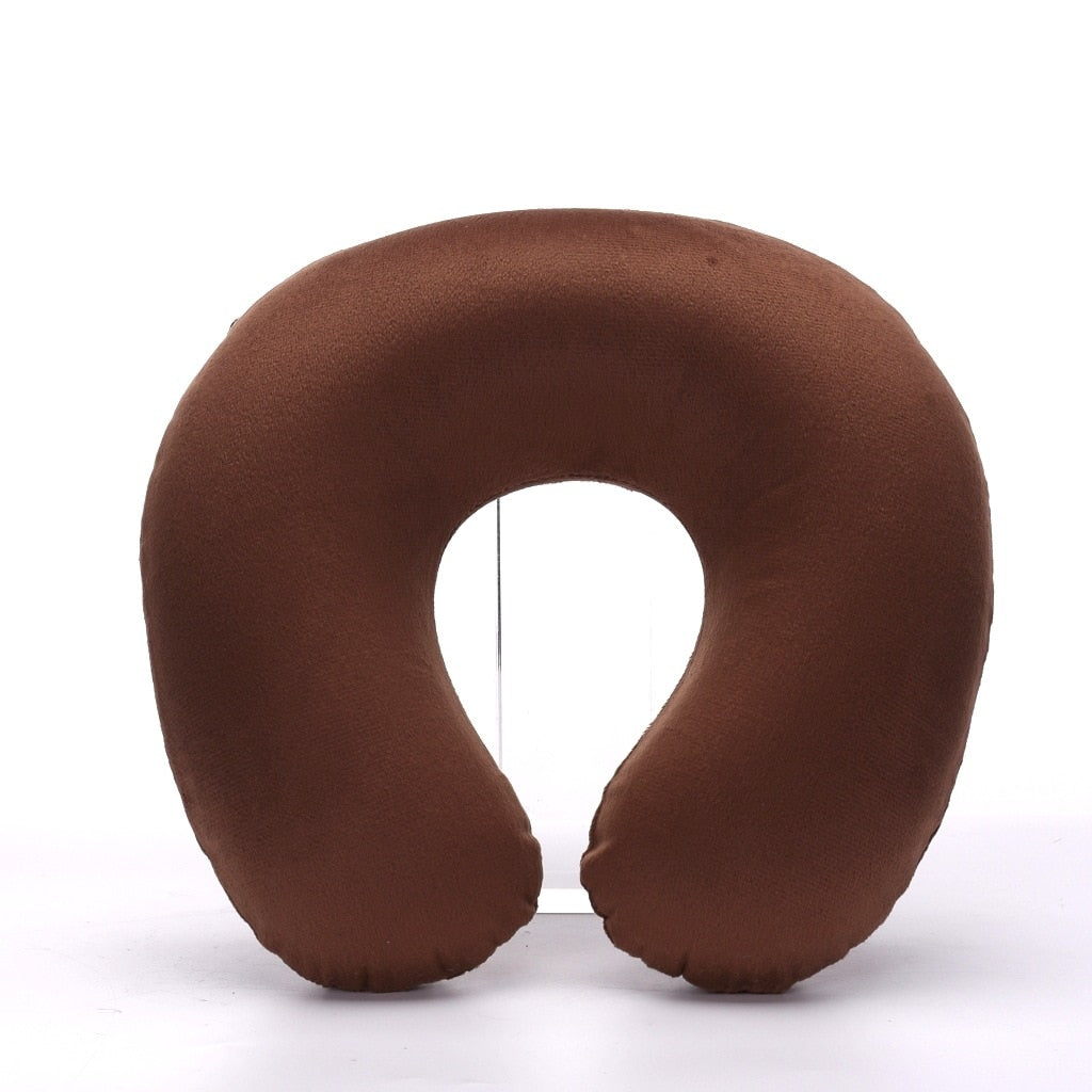 Travel Office Headrest U-shaped Inflatable Short Plush Cover + PVC Inflatable Pillow Pillow Support Cushion Neck Pillow 9 Colors